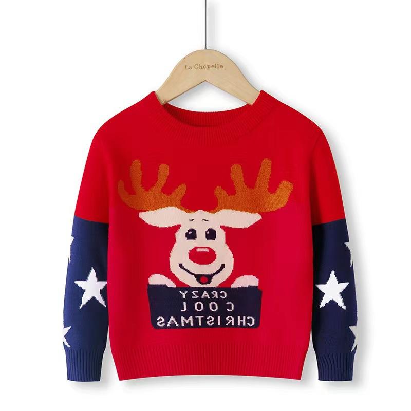 New Christmas Reindeer Sweaters for Children, Autumn and Winter Knitted Sweaters for Boys, Girls and Babies
