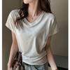 Korean V-neck Short-sleeved T-shirt Women's Summer New Loose and Thin Lazy Style Basic Versatile Front Shoulder Bottoming Top