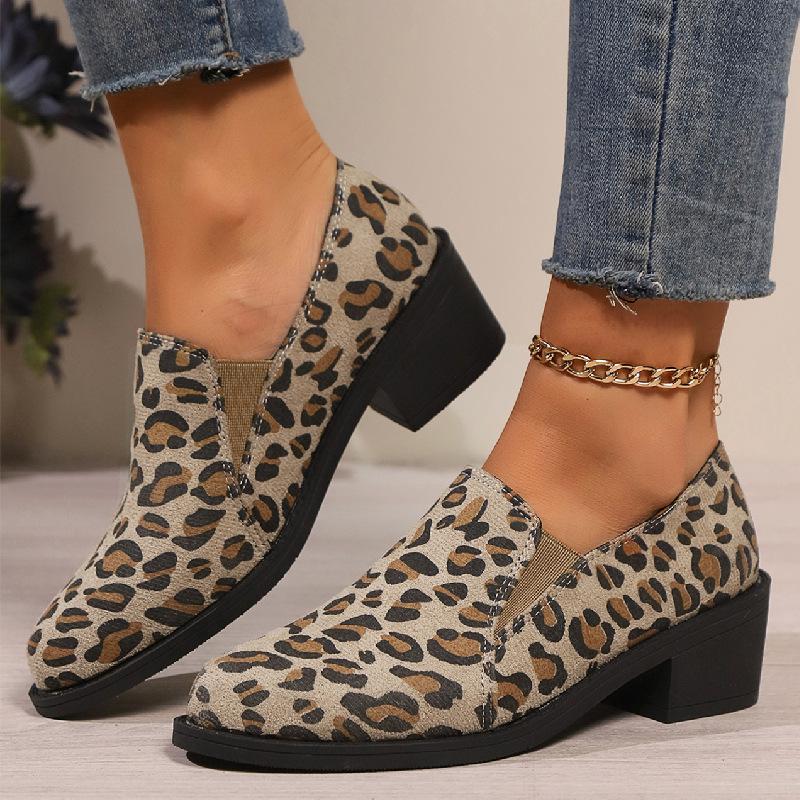 Big Size 43 Women Leopard Print Thick Heel Loafers Spring Non-slip Slip-on Modern Shoes for Women Sneakers Outdoor Women's Shoes