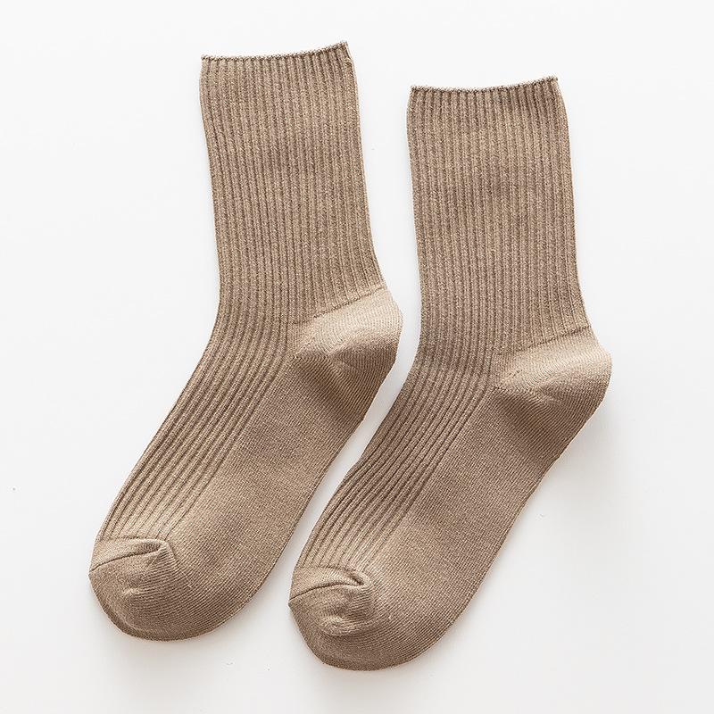 Ladies Autumn and Winter All Kinds of Solid Color Vertical Stripe Tube Pile Cotton Socks