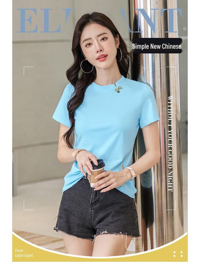Chinese & Korean Style Slim Fit Short Sleeve Women's Cotton T-shirt - Comfortable & Versatile