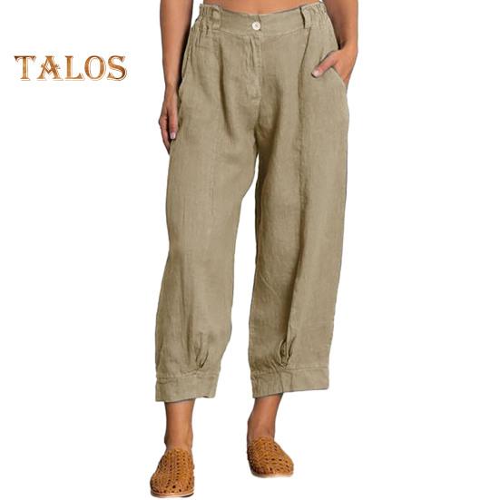 Women Casual Pants with Oblique Pockets Elastic Waist Wide-Leg Design Solid Color Leisure Pants Travel Work Daily Wear