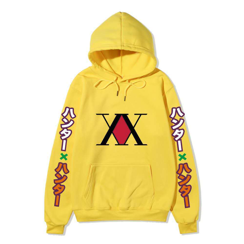 Hunter X Hunter XX Logo Hoodie Color Japanese Vertical Sleeve Print Black Anime Pullover Sweatshirt