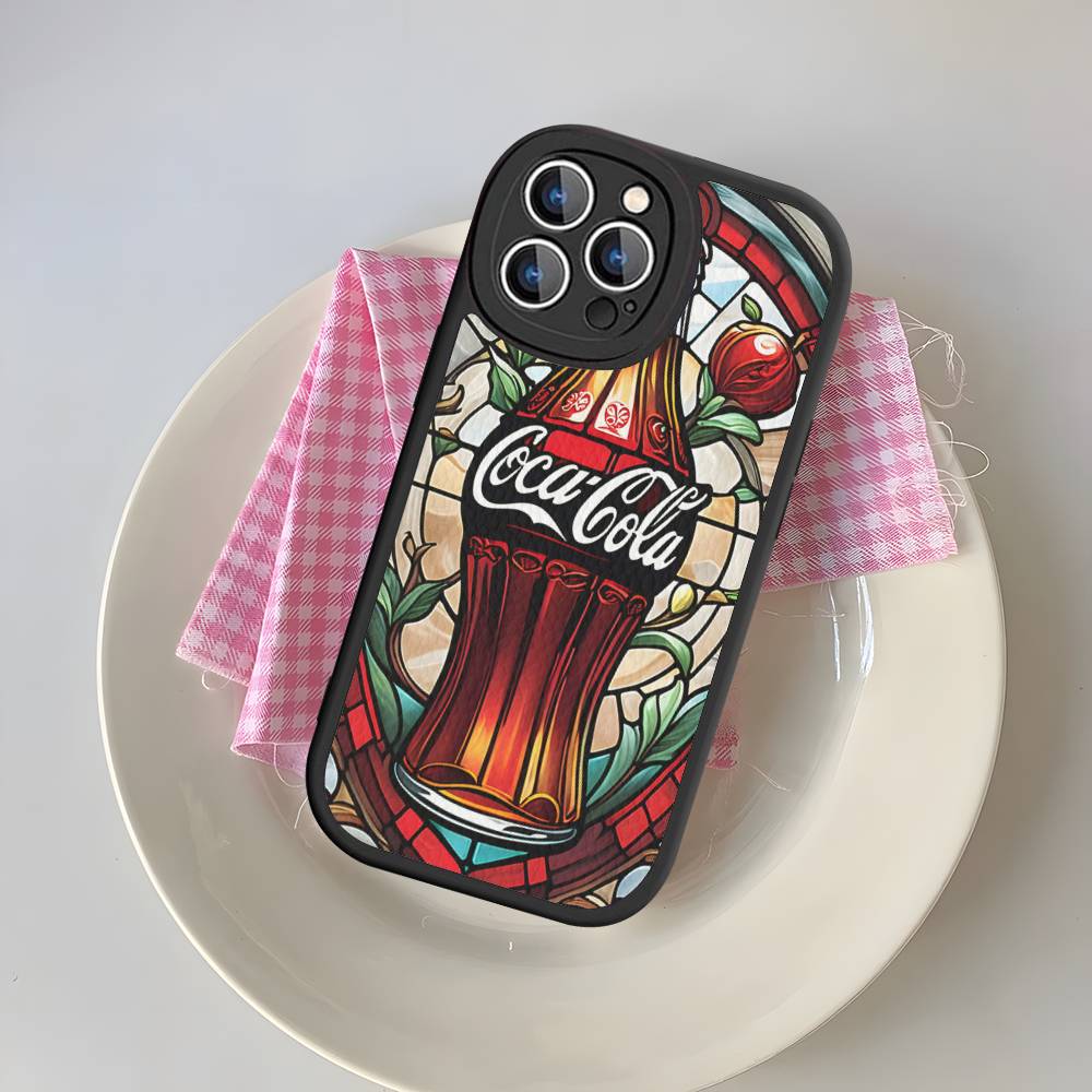 C-CocaS-Fashion Cola Leather Phone Case For IPhone 16 14 15 Pro Plus 13 12 11 Pro Max Silicone Cover
