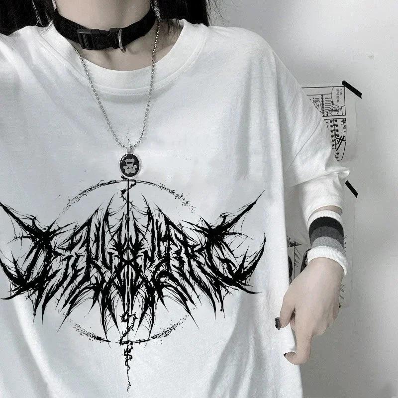 Women T-shirt 90s Vintage Hip Hop Streetwear Kawaii Fashion Casual Tops Unisex's Unisex T Shirt Lightning Letter Print Y2K Goth Punk