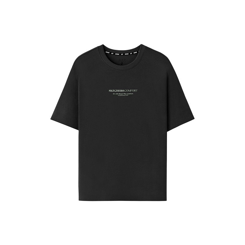 Skechers Sport Lifestyle SS25 Round Neck Slim Fit Versatile Short Sleeve T-Shirt Unisex Tops Carbon-Black L225U097-0018 XS