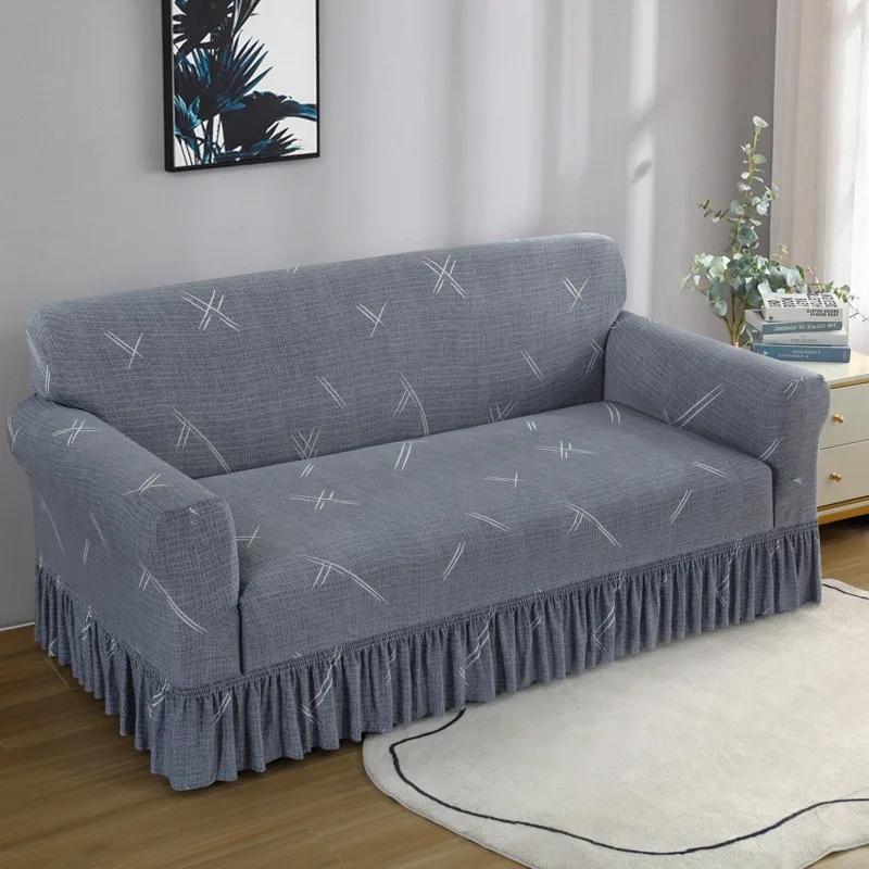 High Elastic Sofa Slipcover with Skirt Stretch Easy Fitted Armchair Sofa Covers 1/2/3/4-Seater Couch Slipcovers for Living Room