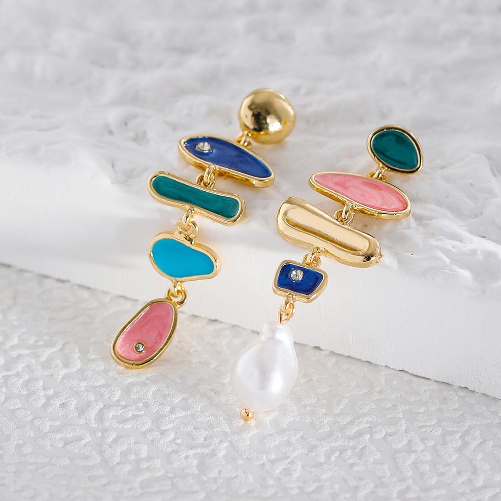 Stylish Geometric Alloy Earrings Asymmetrical Design Trendy Fashionable Jewelry For Women