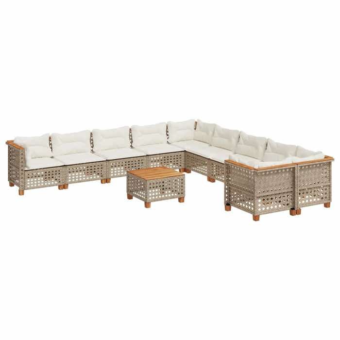 VidaXL Garden Lounge Set 11 Pcs with Beige Cushions Wicker 3262054