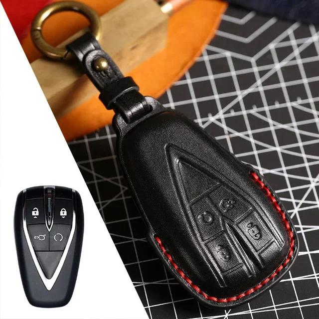 Luxury Leather Car Key Case Cover For Changan 4 Button Unit CS75 X7 Cs55 Cs75plus Keychain Holder Fob Box Keyring Shell Bag