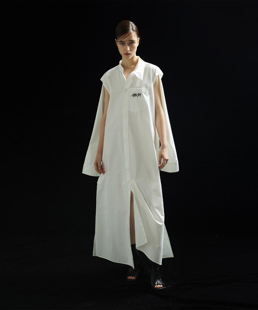 Meuameu Asymmetric Logo Long Shirt