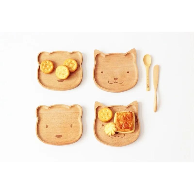 Piatto da Cena Mini in Legno a Forma di Gatto Orso Cartone Animato Utensili da Tavola in Legno di Faggio Piatto per Frutta Dessert Decorazione Tavola Cucina Piatto per Snack