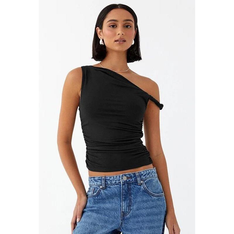 New Sleeveless Off Shoulder Side Ruched Crop Tops Simple Basic Solid Casual Summer Short Tank Top Vestidos Spring Y2k Women T-shirt Clothing