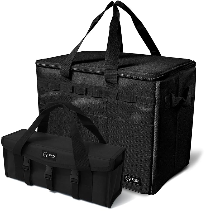 

ZEN Camps Soft Container and Peg Case Set, Camping Storage Box, Container Box, Toolbox, Outdoor (Storage Set (Black))