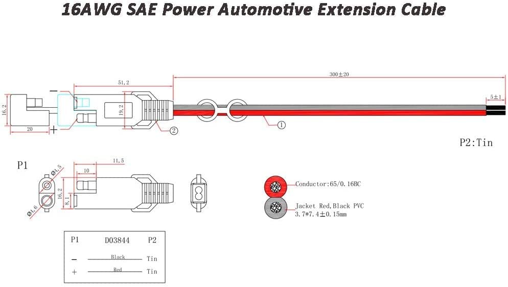 GTIWUNG 5 buc. Cablu prelungitor SAE 16AWG 30cm Cablu de alimentare SAE Conector SAE Conectare rapidă Deconectare Mufă Cablu de alimentare Conector SAE 2 pini