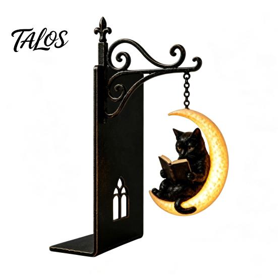 Luminous Pendant Desk Lamp Gothic Metal Bookends with Hanging Light, Cat Raven Ghost Decorative Retro Wrought Iron Book Ends Bookshelf Lamp,