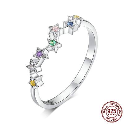Original European and American Sterling Silver Ring Female S925 Platinum Plated Star Ring Colorful Zircon Five-pointed Star Ring