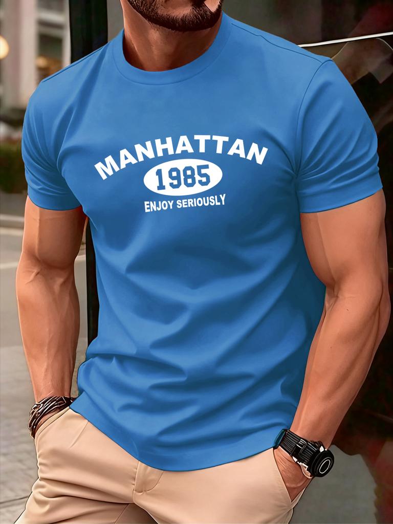Manhattan 1985 Enjoy Seriously Mens T Shirts Hip Hop AllMatch TShirt Fashion Cotton Summer Clothes Unisex Casual Loose Top