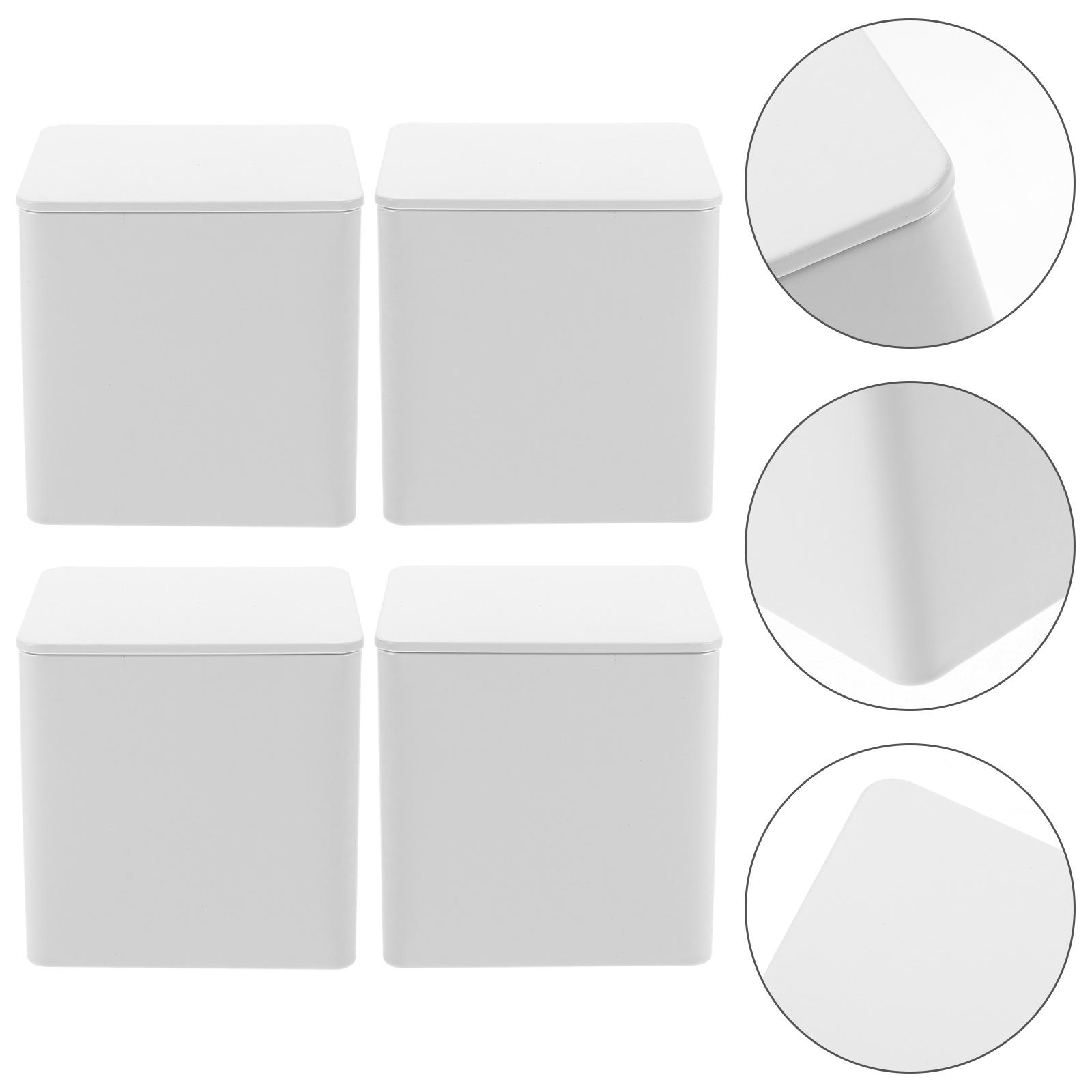 

4pcs Sealed Tea Coffee Bean Sugar Storage Tin Boxes 180 200g Airtight Spice Containers Office Home Use 8.5X8.5cm белый
