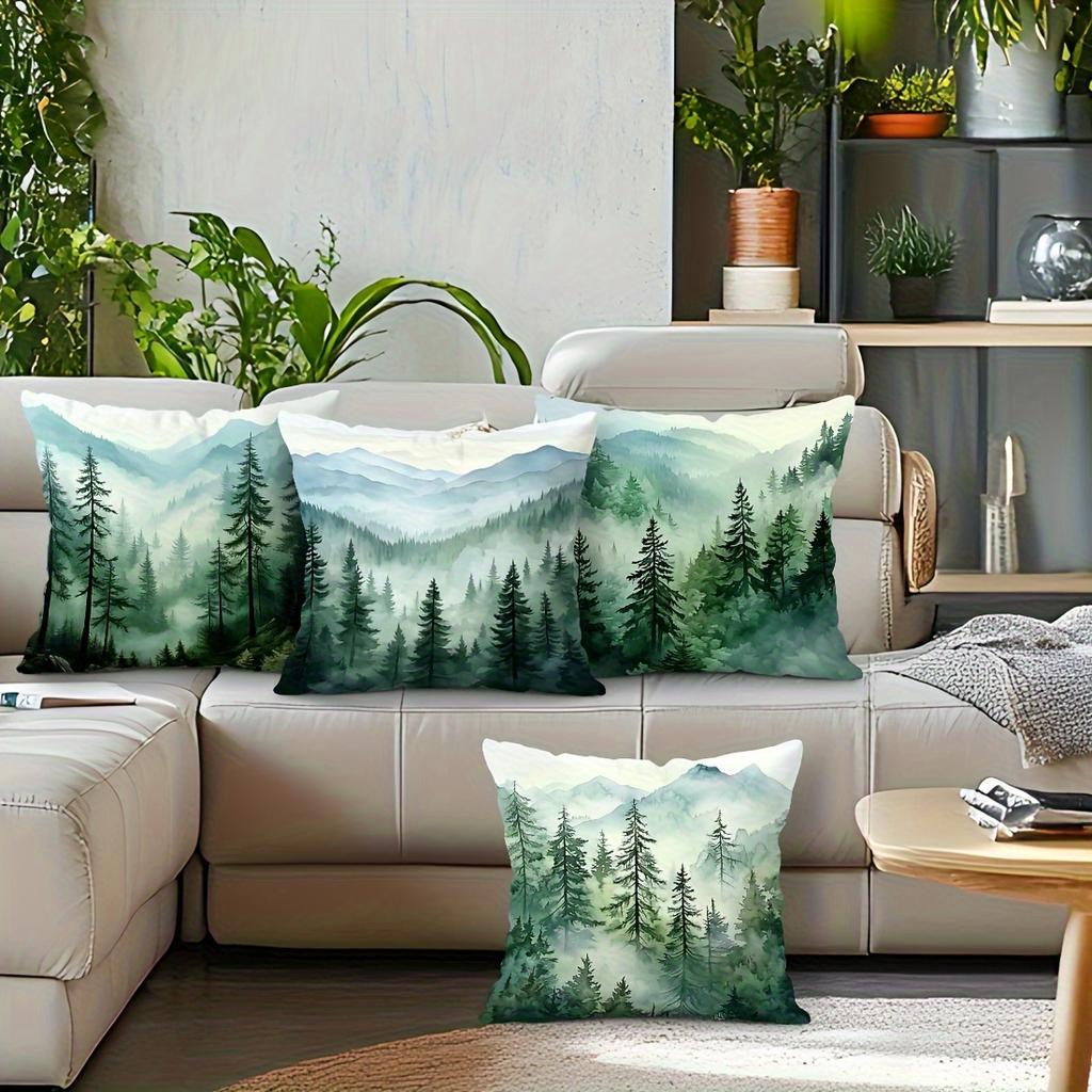 Watercolor misty pine forest pattern digital printing pillow cover Short plush Suitable rooms bedrooms sofas throw cushion cover