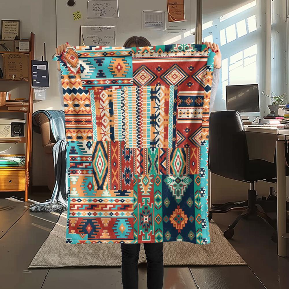 1Pc Native American Pattern Print Flannel Blanket, High Quality Comfortable for All Seasons, Home Decor, Warmth and Comfort, Perfect for Gifts