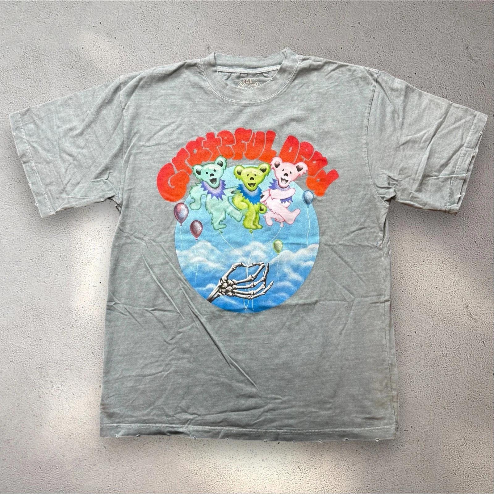 Grateful Dead Dancing Bears Graphic T- Shirt Mens Medium Gray Blue Acid Wash Tee 4XL