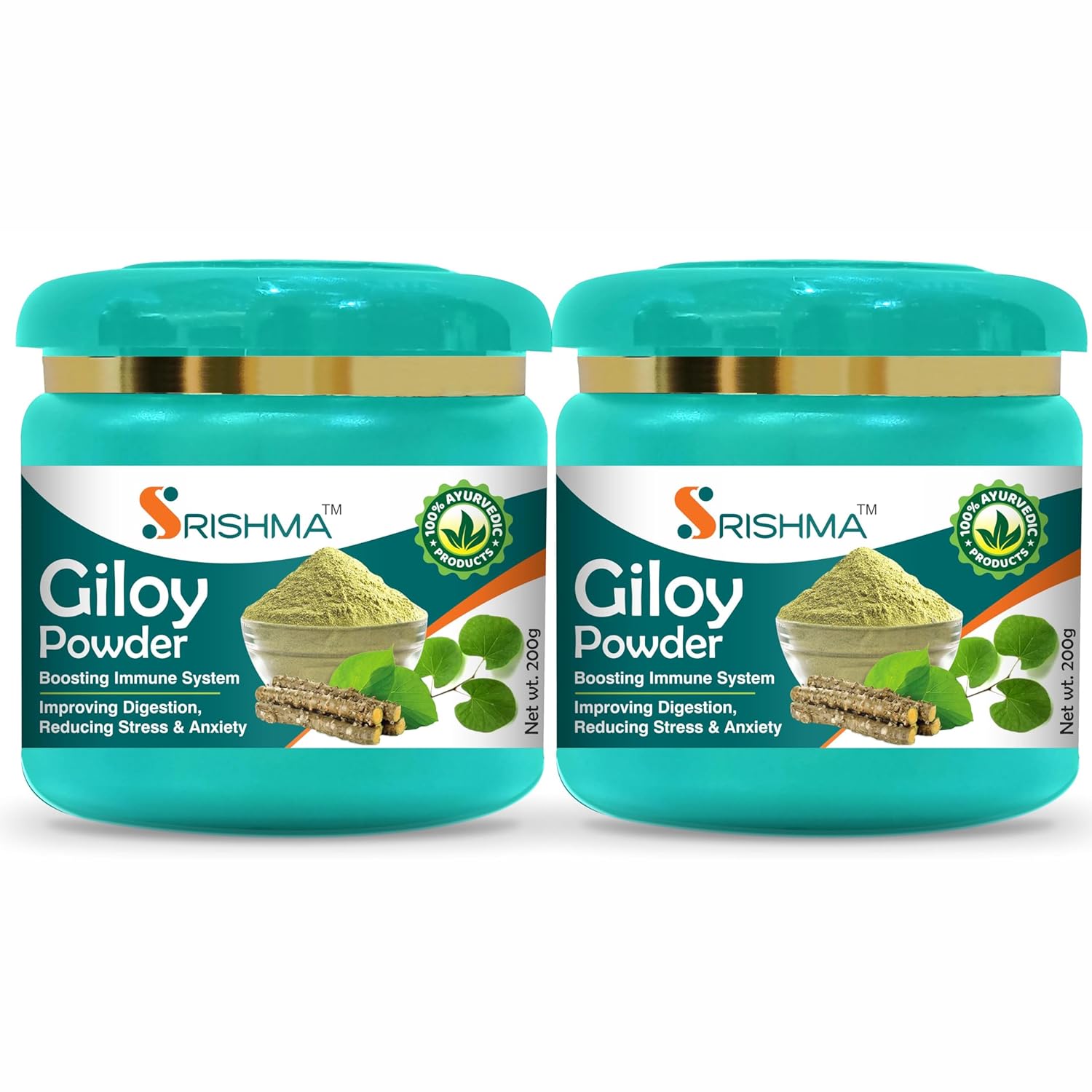 

Srishma Pure Organic Giloy Powder, Geeloh, Guduchi, No Added Preservative | 200gm 0.4lbs Each 2Pcs