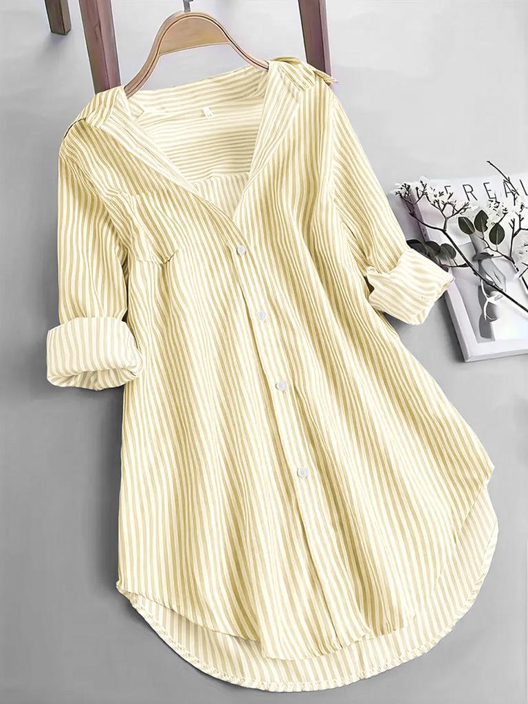 Classic Striped Shirt With Stretch Fabric For Casual And Office Wear