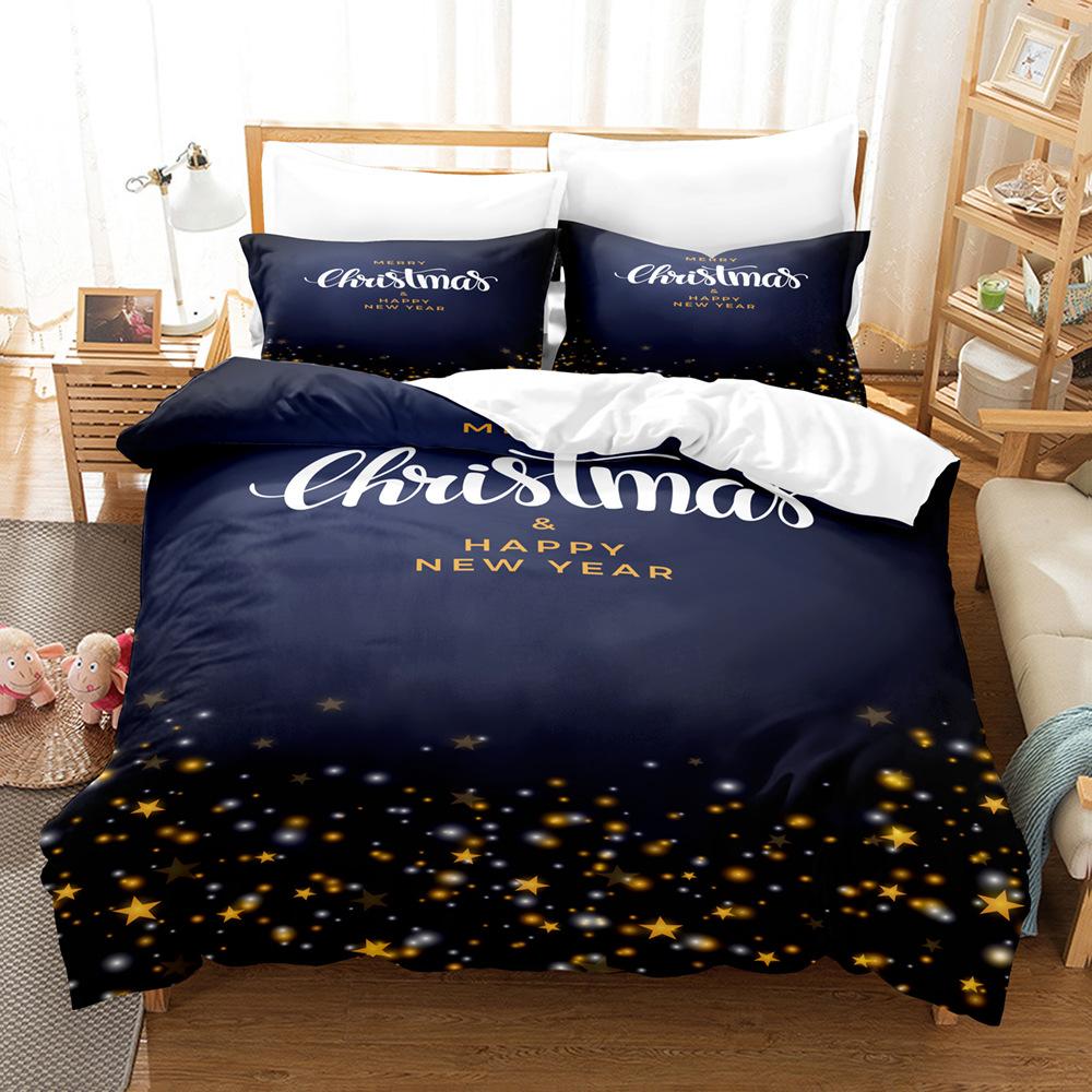 3D Happy New Year Bedding Set Christmas Happy Duvet Cover Pillowcase 2/3 Holiday Gift AU/EU/ES/DE Full Size Quick Drying Soft Home Textile