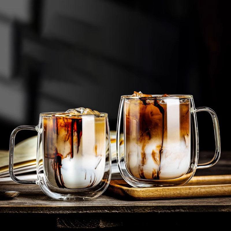 250/400ml Clear Double Wall Glass Cup Home Coffee Milk Mug With Handle Hot Cold Beverage Juice Drinkware Cup Set Of 1/2/4pcs