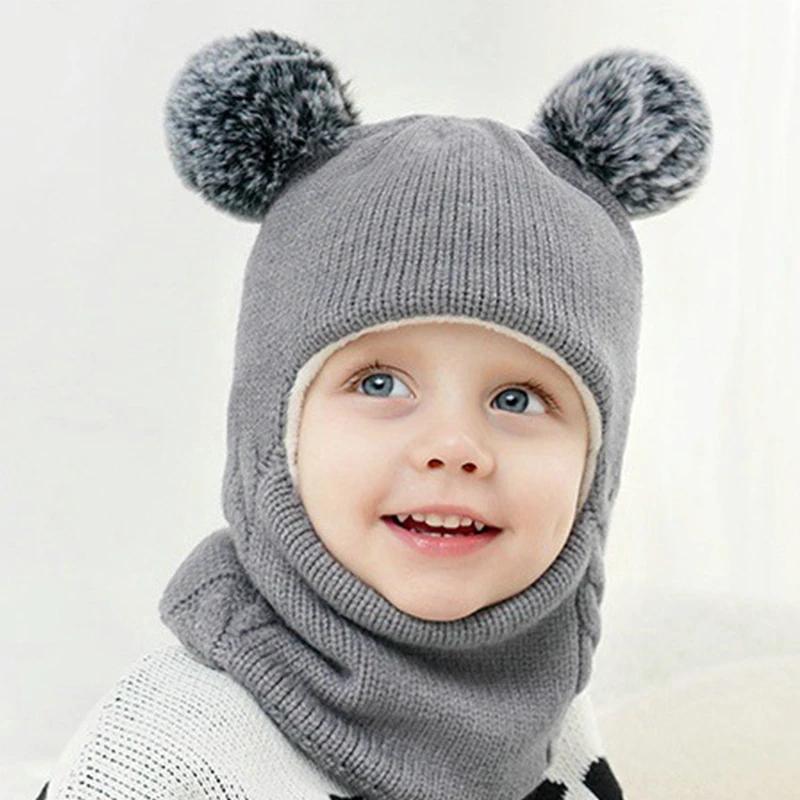 

Новые Шапки-шарфы для новорожденных мальчиков и девочек «Все в одном» Зимние Утепленные с плюшевой подкладкой Защита лица и ушей Вязаная шапка для улицы Малыши Дети Теплая шапка