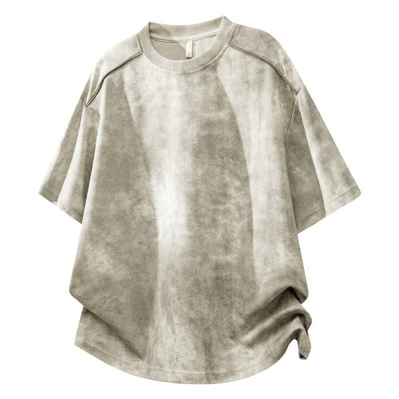 2026 Men s Tie-Dye Gradient Ice Silk Loose Fit Round Neck T-Shirt XL абрикосовый