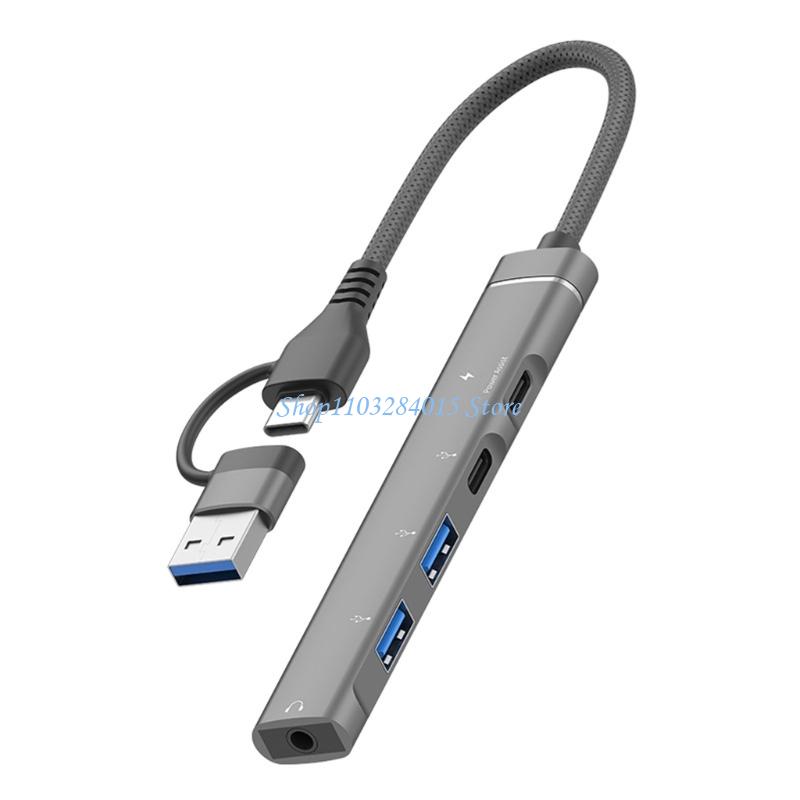 R6FF Multiports USB C Hubs Adapters With Fast Speed Data Transfer And 3.5mm For Laptop Accessories