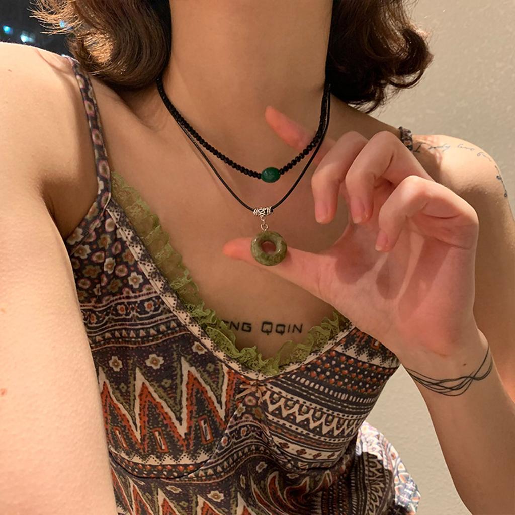 Fashion Small Peace Buckle Bead Pendant Necklace Vintage Layered Choker Necklace Jewelry Adjustable Clavicle Chain