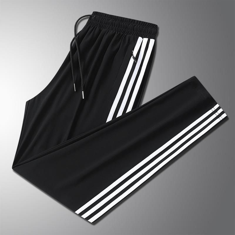 Ice Silk Sports Casual Pants with Three Bars Ice Silk Cool Breathable Pants for Men 50-125KG