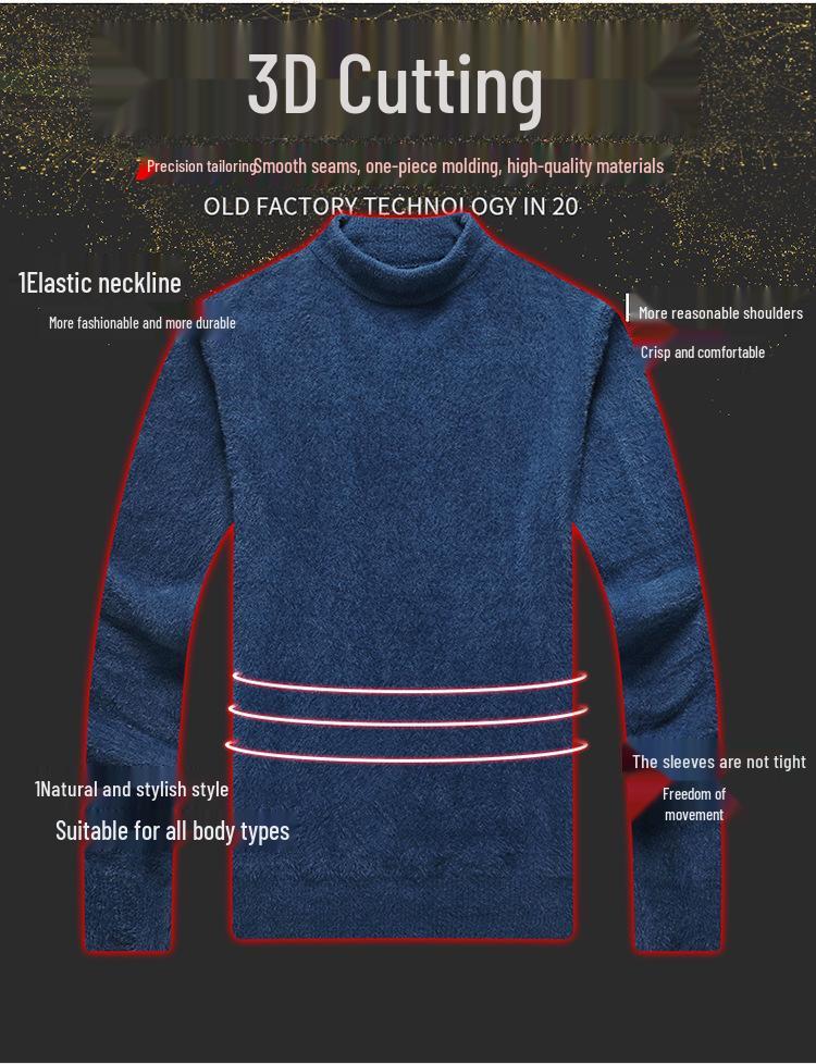 Plus Velvet Thickened Winter Mink Cashmere Semi-High Neck Men's Sweater