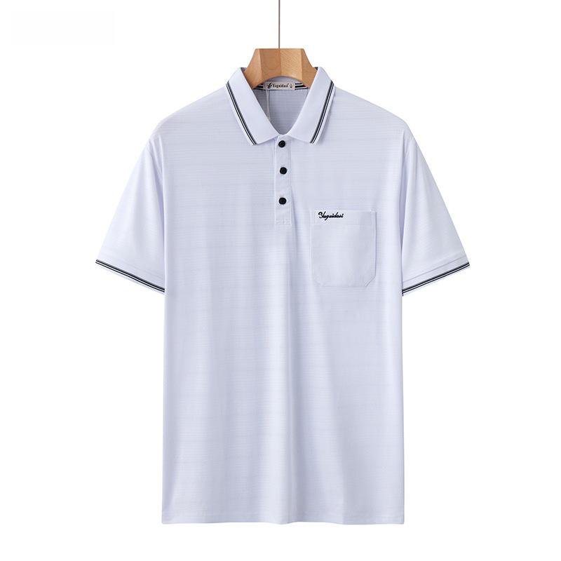 Erkek Buz İpeği Kısa Kollu Polo - Hızlı Kuruyan, Orta Yaşlı ve Yaşlılar İçin Bol Kesim, Trend Yazlık Gömlek