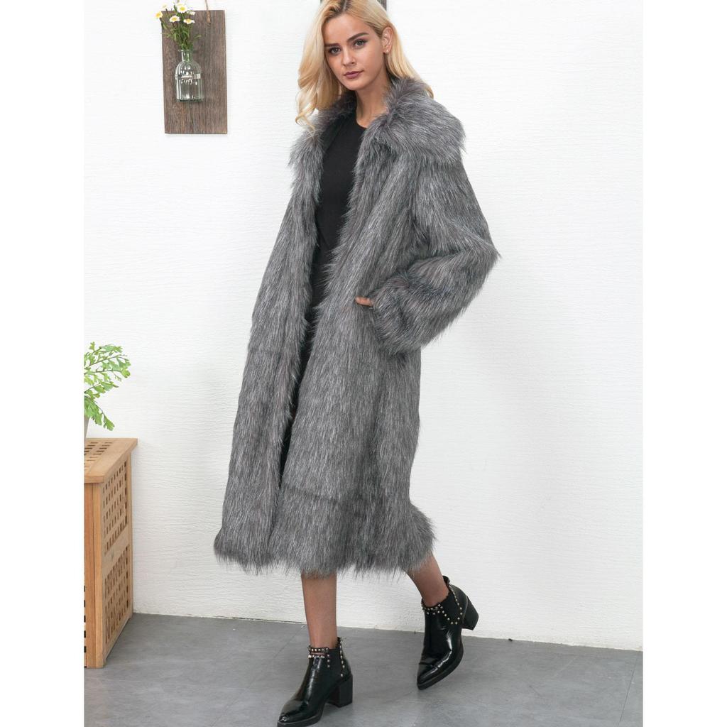 Winter Damen Faux Fuchs Pelz Langer Mantel Dick Langärmlig Flauschige Pelzjacke Elegant Mujer Pelzmantel Warm Fellig Zottelig Oberbekleidung