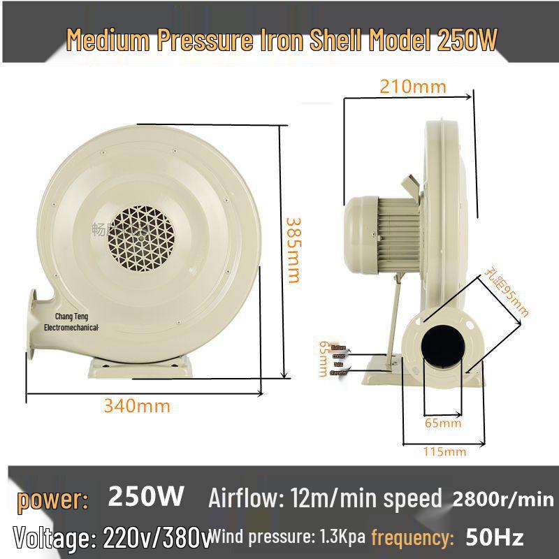 Low Noise 220V High Power Medium Pressure Centrifugal Fan for Woodworking and Kitchens