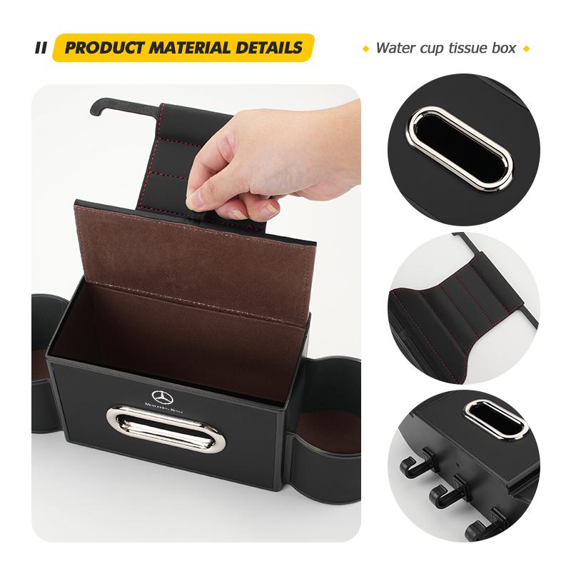 WUL5 Car Backseat Storage Box Hanging Hook Tissue Water Cup Holder For Mercedes Benz C180 C300 W124 W176 W177 C200 C260 GLC CLE CLA