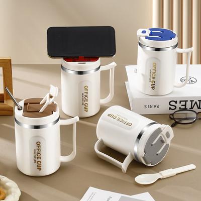 Tazza in acciaio inossidabile con manico, tazza da caffè ghiacciata grande isolata sottovuoto da 500 ml con coperchi, cannucce, bottiglia d'acqua riutilizzabile per casa, ufficio, esterno