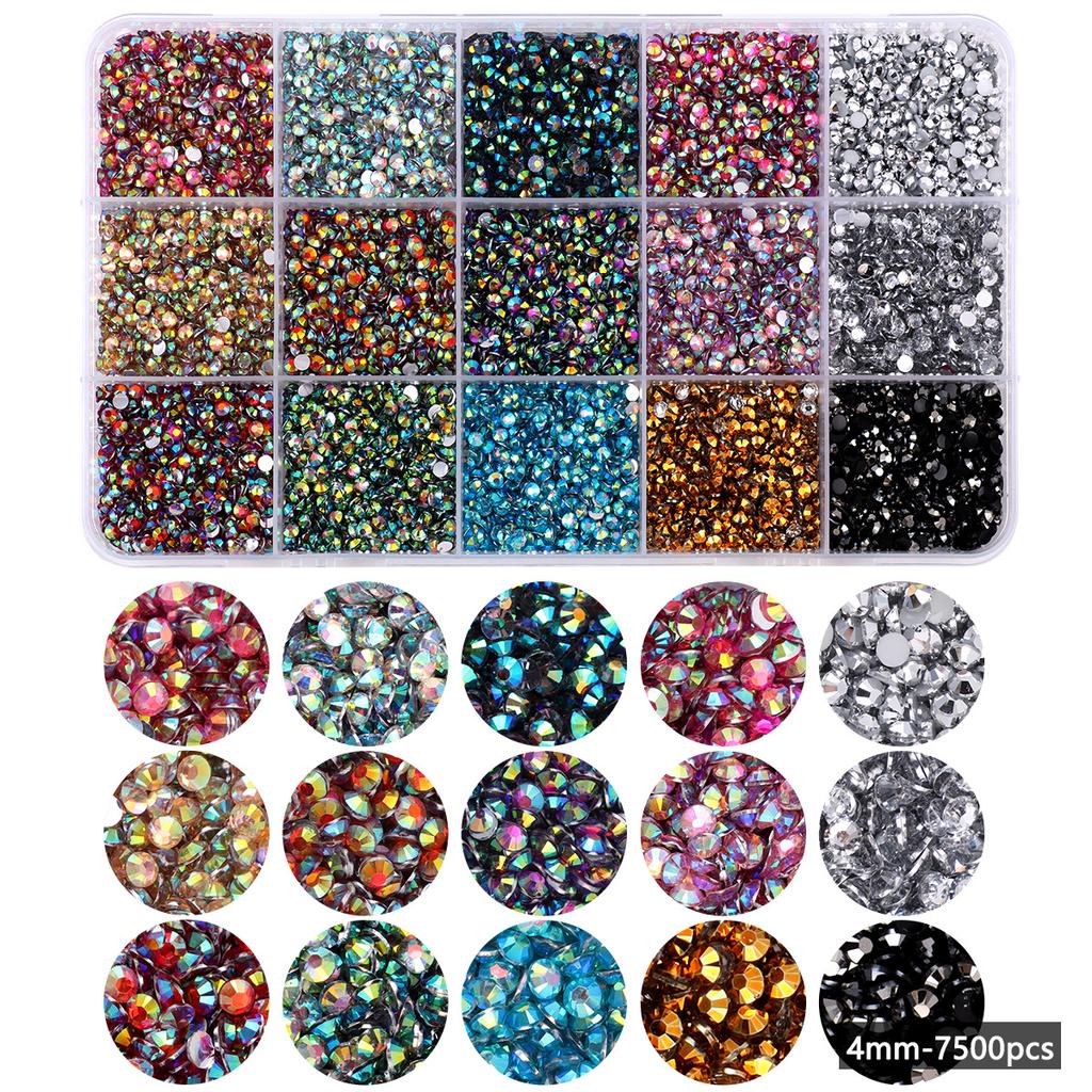 15-Kleur Hars Platte Bodem Boor, Kleur Ab Boor, Gemengde Kleur Acryl Boor, Handgemaakte Diy Sticker Boor, Grote Transparante Diamant Sieraden Set.