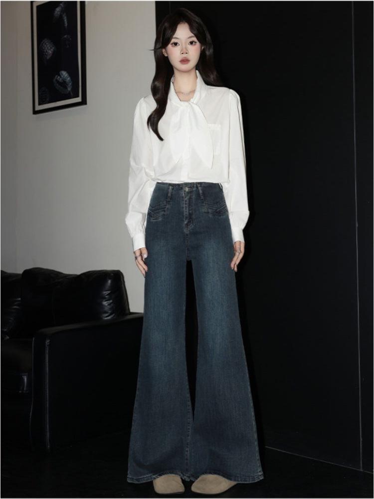 Chic French White Tie-Up Long Sleeve Women's Autumn Shirt - Casual Korean Style Loose Slimming Top