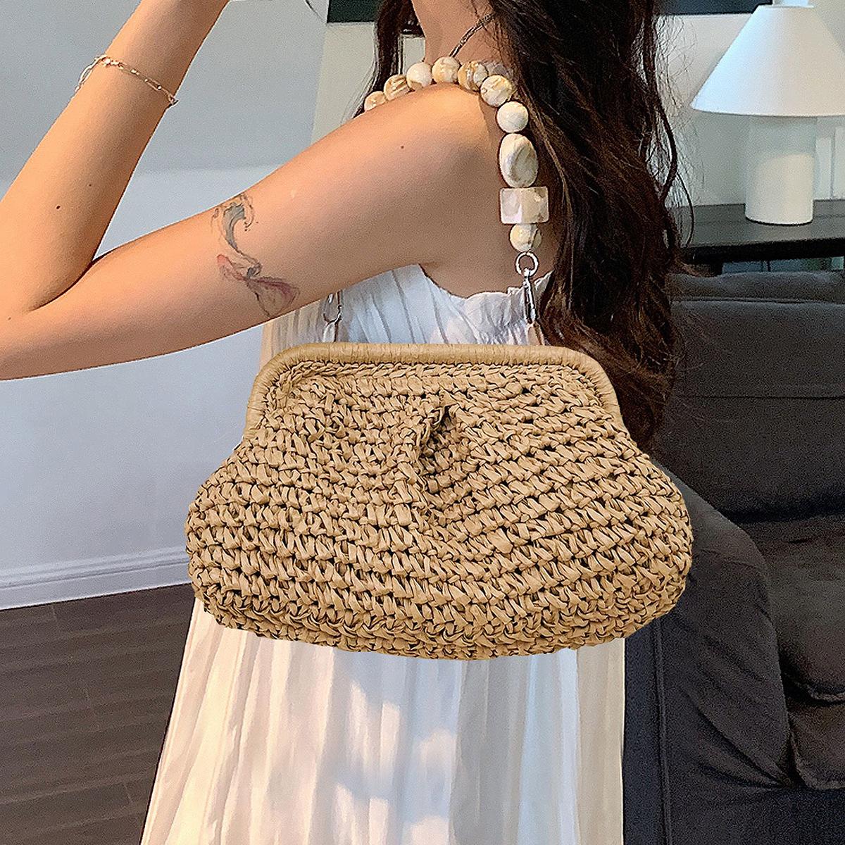 Summer Beach Woven Bag Chain Shoulder Bag One Size коричневый