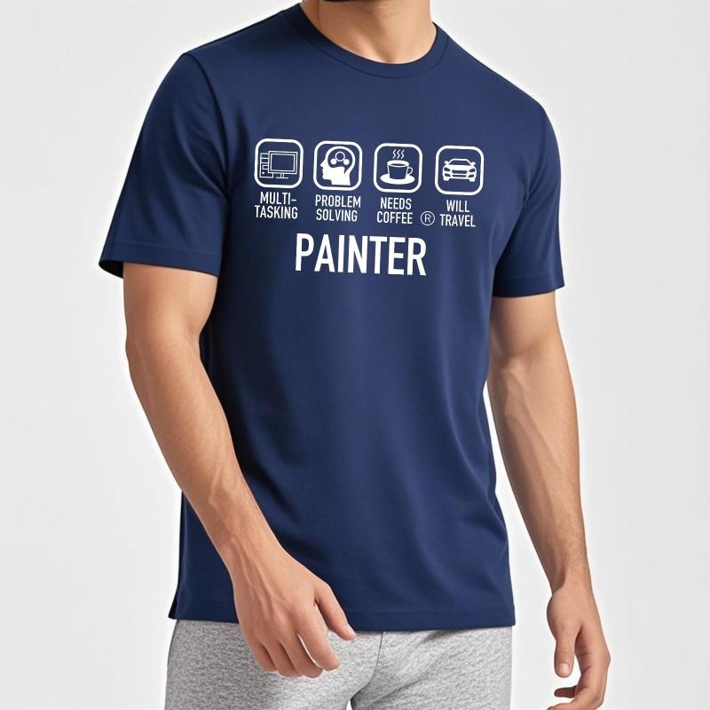 Neu eingetroffen Für ihn Rundhals-T-Shirt Baumwolle Multitasking Problemlösung Braucht Kaffee Wird reisen Maler Alltags Damen Oberteil