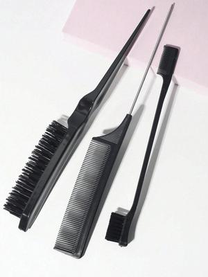 3pcs Slick Back Hair Brush Set With Edge Brush Hair Brush Rat Tail Comb Teasing Brush For Smoothing Hair & Flyaways,Hair Brush,Comb,Hair Tools,