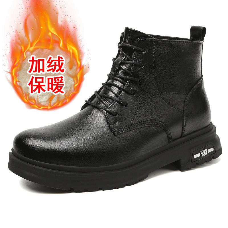 Men's Genuine Leather High-top With Hidden Inner Height Increase 4/6/8CM Heightened Casual Riding Fashion Anti-slip Casual Shoes