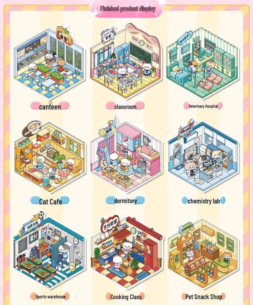 Yuxian Mini 3D Landscaping Sticker Book: Fanfan Cat 1.0/2.0 Cabin Journal Quiet Book