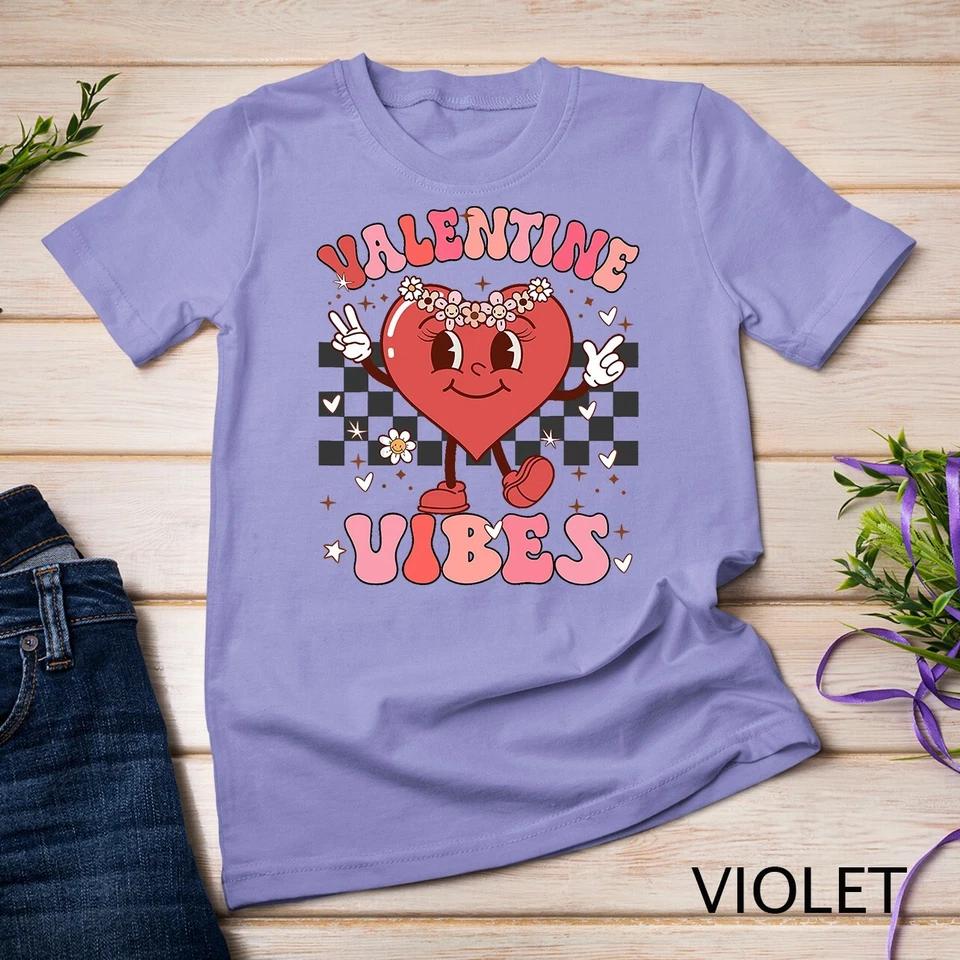 Groovy Checkered Valentine Vibes Valentines Day Girls Womens Unisex T-shirt 9 M