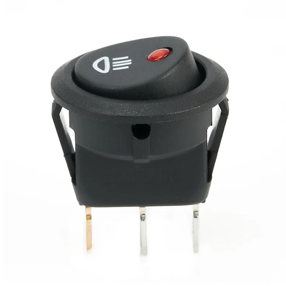 Car On Off Rocker Switch Round Fog Light Lamp Push Button Red Led 12V 20A For Auto Boat Van Truck 23mm 3 Pin